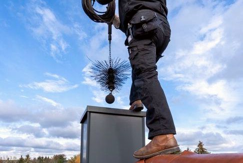 Weighted brush line descending into a chimney chase